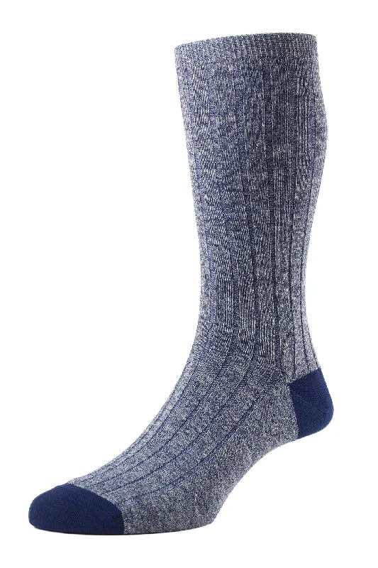 Indigo Hamada Cotton Linen Ribbed Contrast Socks