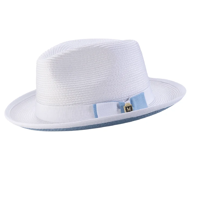 Dazzluxe Collection: White Carolina Bottom Braided Wide Brim Pinch Fedora Hat
