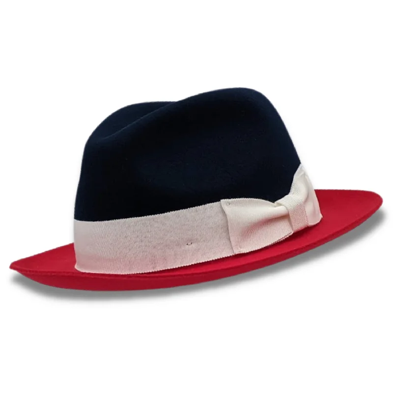 Chicify Collection: Montique Navy 2 1/4" Wide Red Brim Wool Felt Hat
