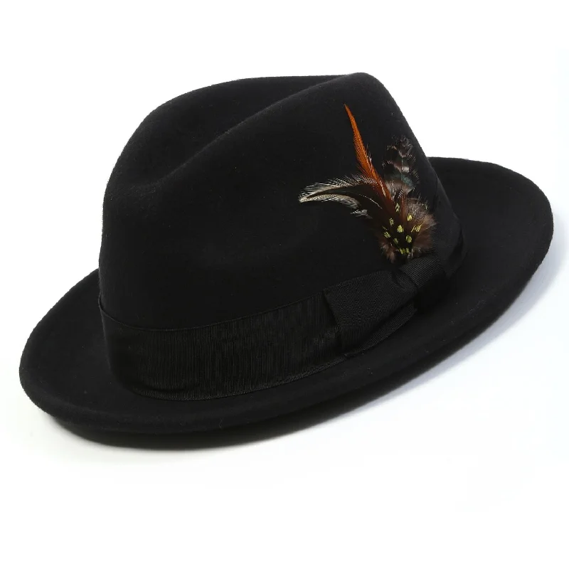 Diamondeo Collection: Montique Men's Black 2" Snap Brim Crushable Wool Felt Fedora Hat