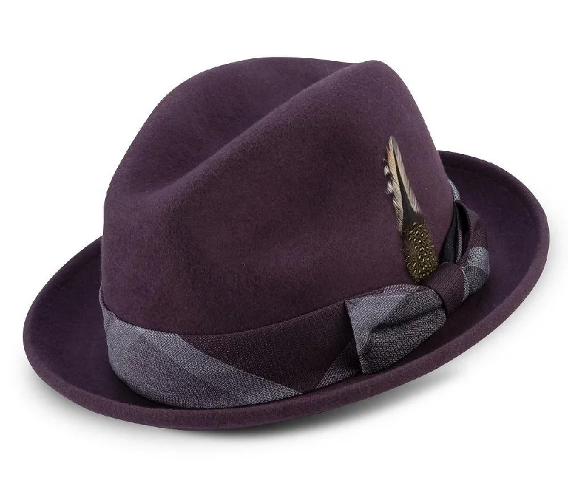 Montique Burgundy 2" Brim Wool Felt Dress Fedora Hat H-2126