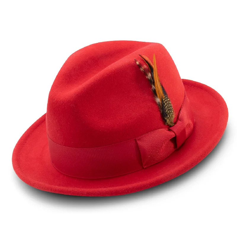 Diamondeo Collection: Montique Men's Red  2" Snap Brim Crushable Wool Felt Hat