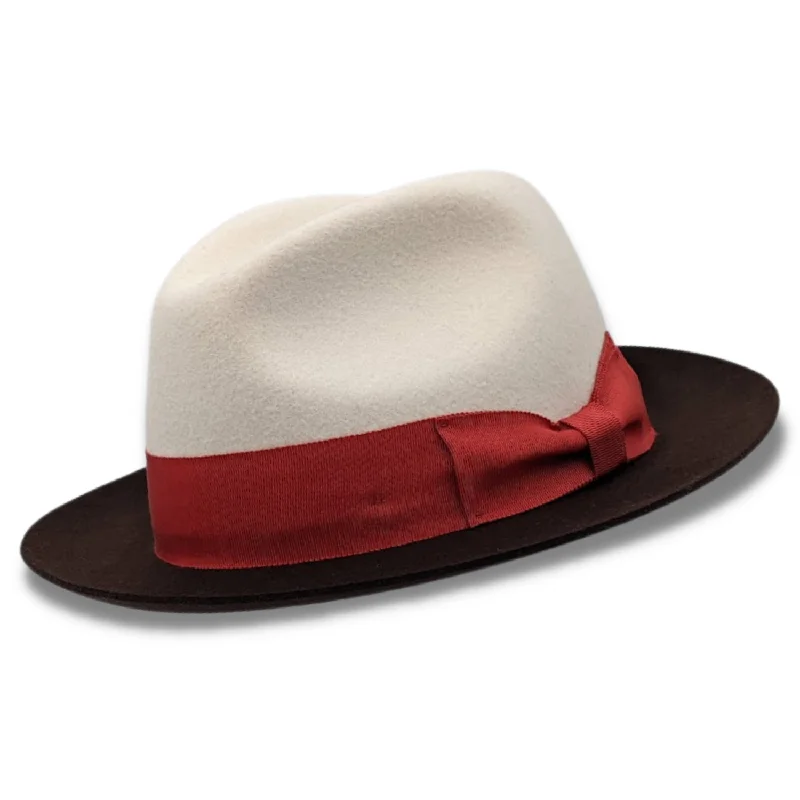 Chicify Collection: Montique White 2 1/4" Wide Brown Brim Wool Felt Hat
