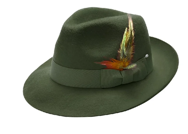 Modique Collection: Green Fur-Felt Pinch Fedora Hat