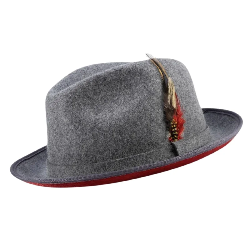 Vintage Vogue Collection: Grey Small Felt Band 2 ¼" Brim Red Bottom Wool Felt Dress Hat