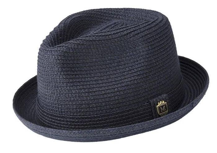 Montique Navy Toyo Braided Snap Short Brim Teardrop Dent Pinch Hat H-56