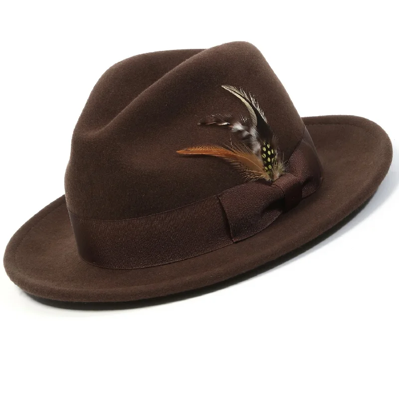 Twilique Collection: Montique Brown Color Lightfelt 2 ½ Inch Wide Brim Wool Felt Pinch Hat