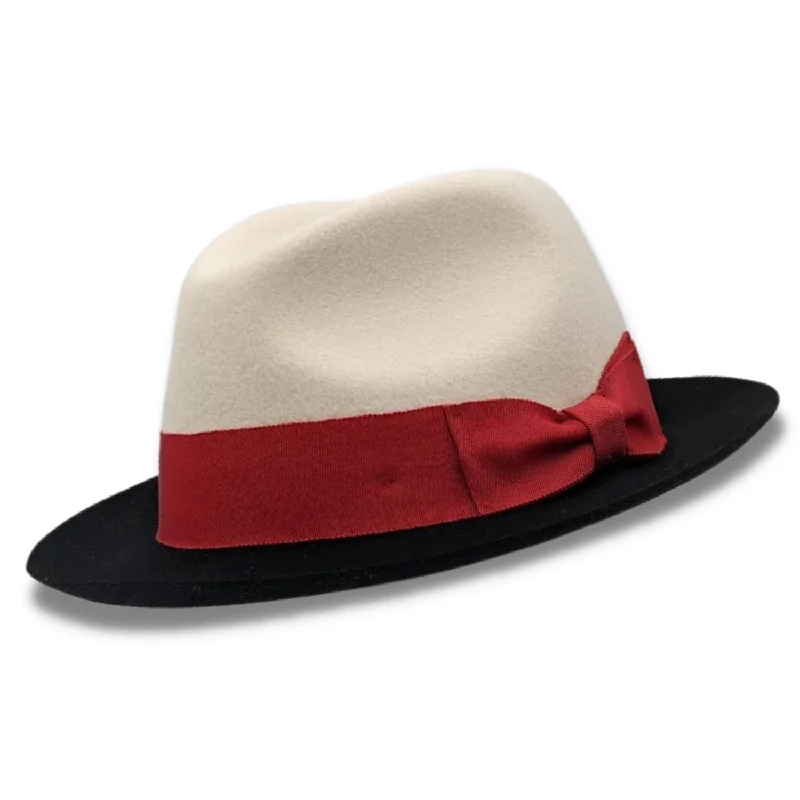 Chicify Collection: Montique White 2 1/4" Wide Black Brim Wool Felt Hat