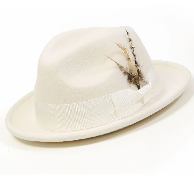 Diamondeo Collection: Montique Men's White 2" Snap Brim Crushable Felt Wool Fedora Hat