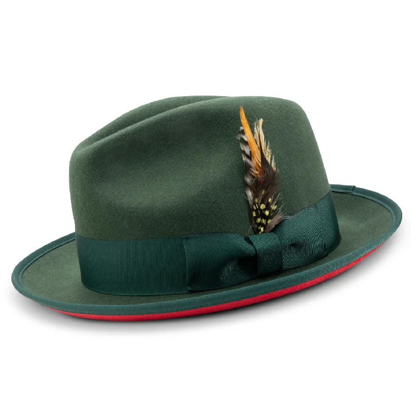 Ambley Collection: Montique Hunter Matching Grosgrain Ribbon 2 3/8" Brim Red Bottom Wool Felt Dress Hat