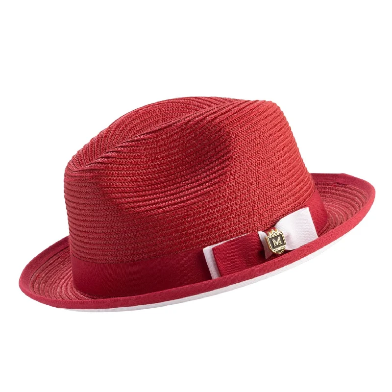 Innovique Collection: Red White Bottom Braided Stingy Brim Pinch Fedora Hat