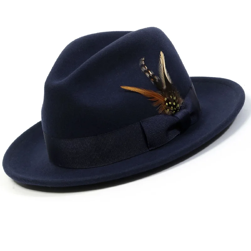 Twilique Collection: Montique Navy Lightfelt 2 ½" Wide Brim Wool Felt Pinch Hat