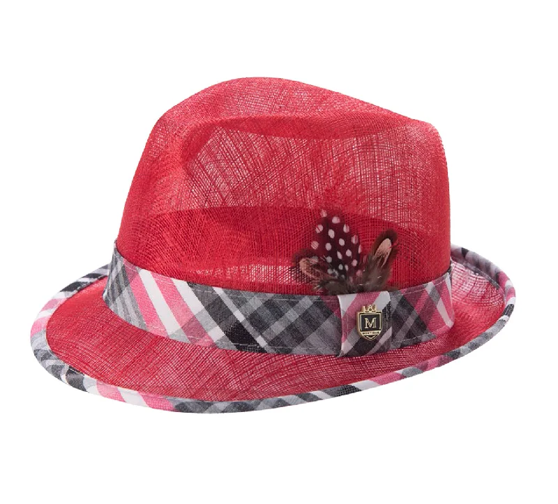 Montique Men's  Sinamay Straw Stingy Brim Fedora Hat H685 - Red