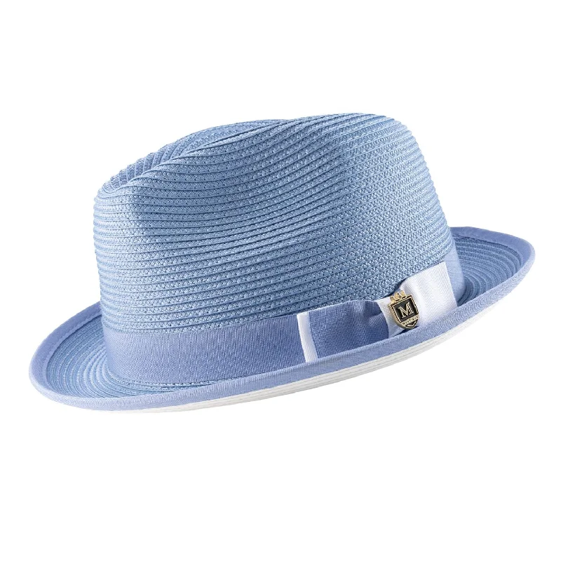 Innovique Collection: Chambray White Bottom Braided Stingy Brim Pinch Fedora Hat