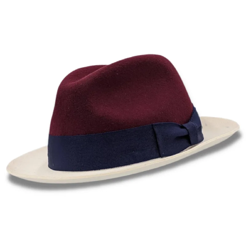 Chicify Collection: Montique Burgundy 2 1/4" Wide White Brim Wool Felt Hat