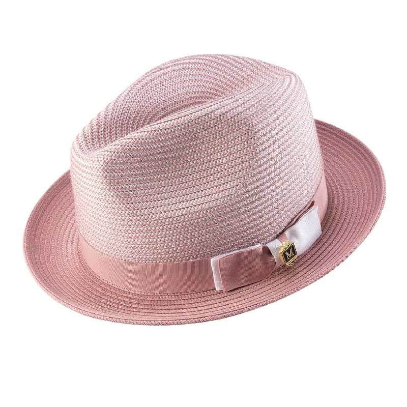 Rubique Collection: Men's Braided Two Tone Stingy Brim Pinch Fedora Hat in Rose