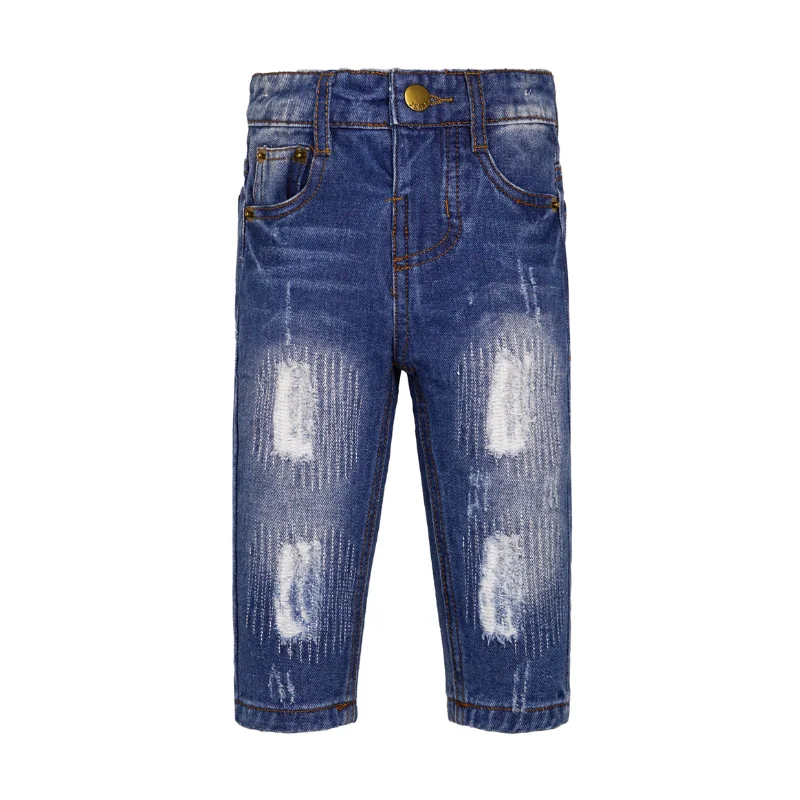 Oversized Relaxed-Fit Men's JeansBoys Girls Elastic Waistband Ripped Holes Jeans