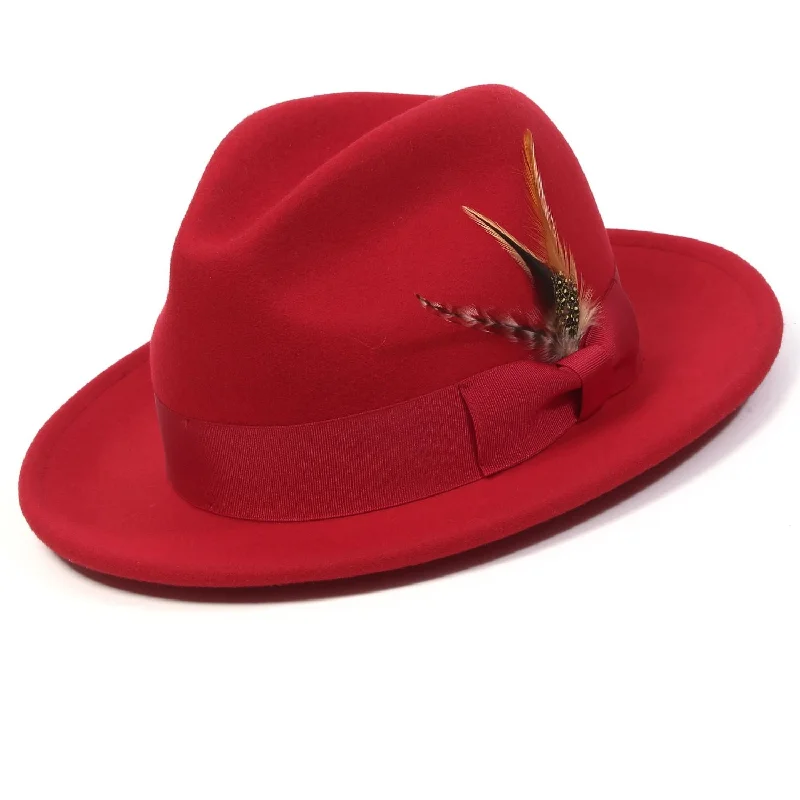 Twilique Collection: Montique Red Lightfelt 2 ½" Wide Brim Wool Felt Pinch Hat