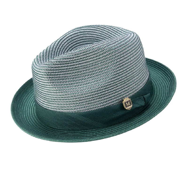 Montique Emerald 2" Brim Pinch Braided Fedora With Matching Ribbon Hat H-2305