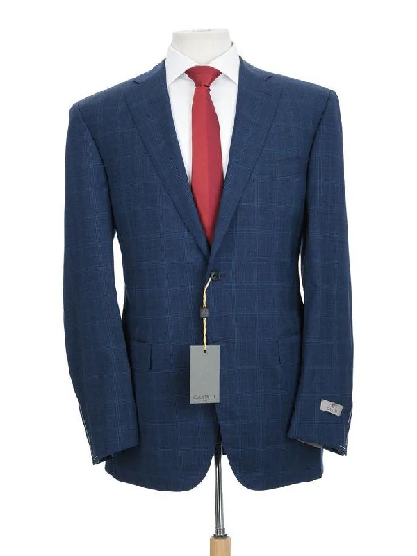 Canali 1934 Mens 42L Drop 7 Modern Fit Blue Plaid 100% Wool 2 Piece Suit