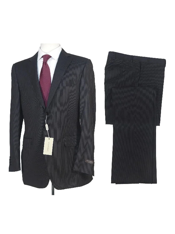 Canali Mens 40R Drop 8 Black Striped 100% Wool Slim Fit 2 Piece Suit