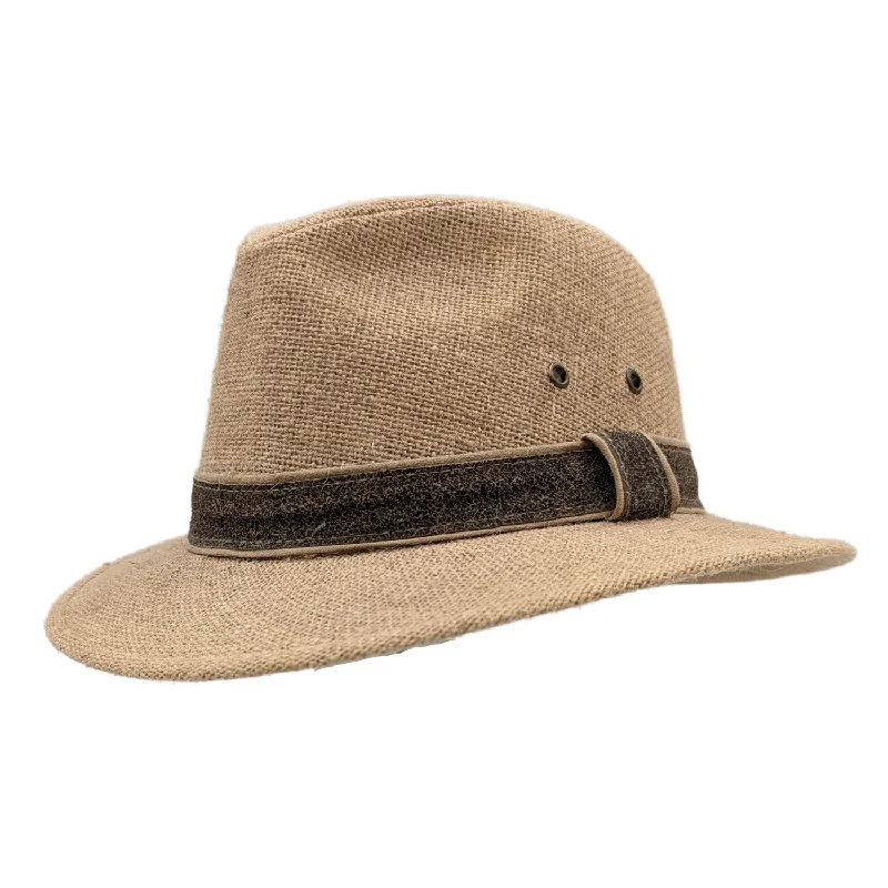 Dorfman Men's Camel Vented Hemp Safari Hat with Leather Band