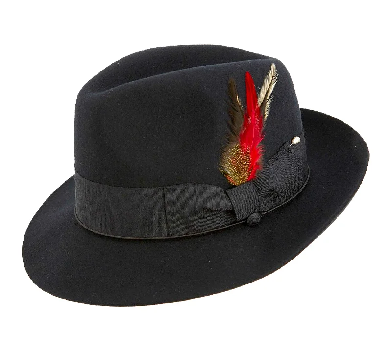 Montique Men's Black Fedora Snap Brim Soft Fine Felt Pinch Hat H08