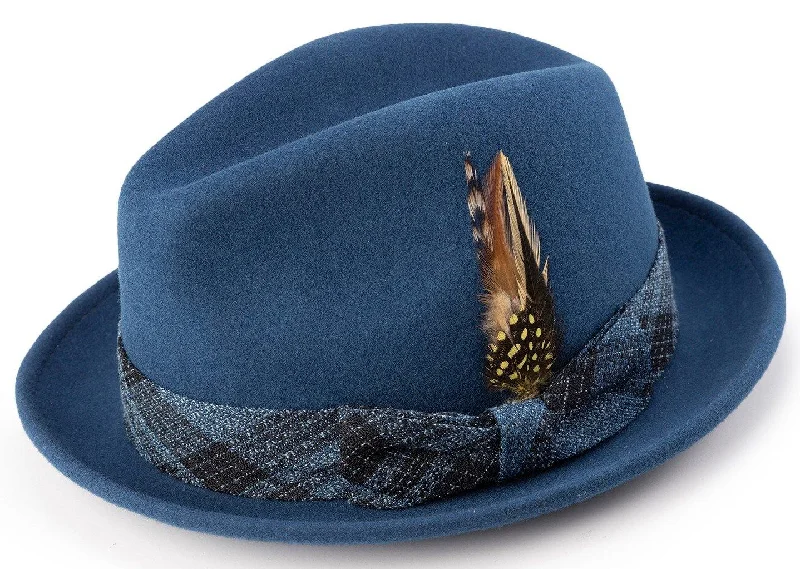 Montique Men's Sapphire Color Stingy 2" Brim Wool Felt Pinch Hat H-1983