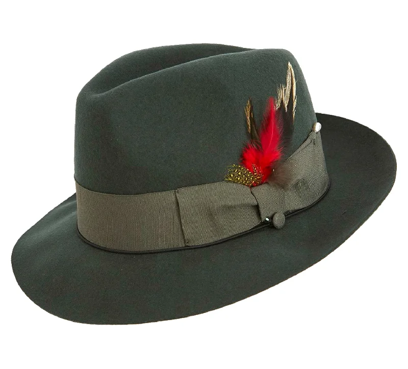 Montique Men's Hunter Green Fedora Snap Brim Soft Fine Felt Pinch Hat H08