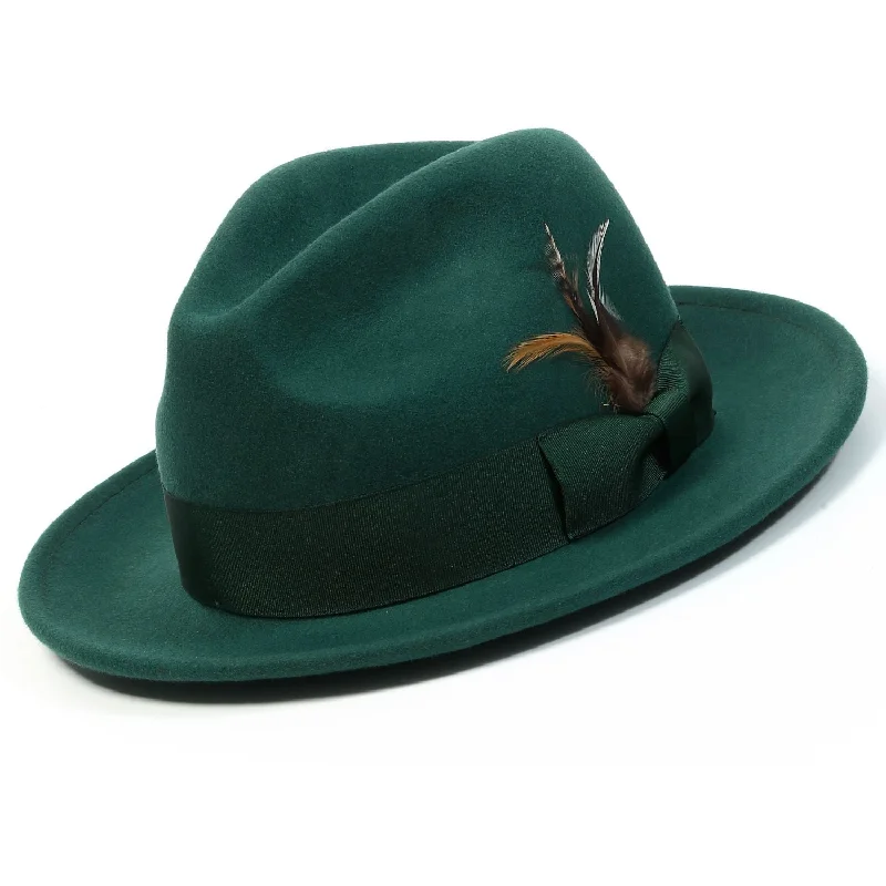 Twilique Collection: Montique Emerald Lightfelt 2 ½" Wide Brim Wool Felt Pinch Hat