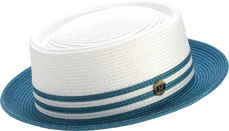 Montique Teal Straw Pork Pie Two Tone Hat H51