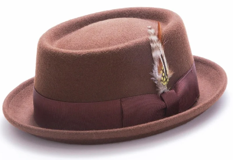 Montique Men's Brown Lite Felt Stingy Brim Pork Pie Felt Hat H44