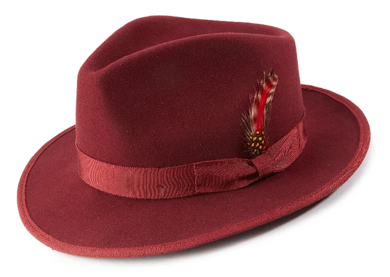 Plushora Collection: Burgundy Color Varifelt 2 1/3" Inch Wide Brim Wool Felt Hat