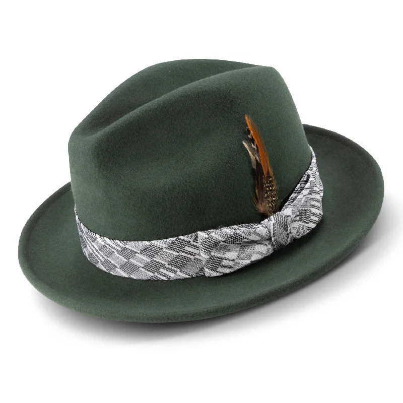 Montique Hunter 2 ½" Brim Wool Pinch Fedora With Matching Ribbon Hat H2357
