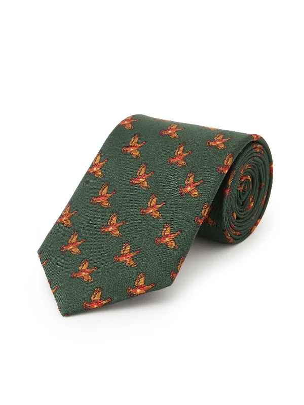 Pure Silk Flying Grouse Tie - Green