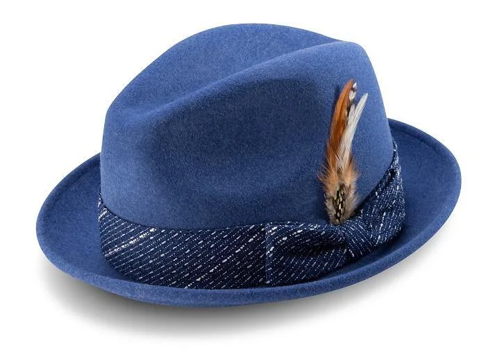 Montique Men's Bogart Fedora Hat Color Navy 2 1/4 Inch Brim Wide H-2014