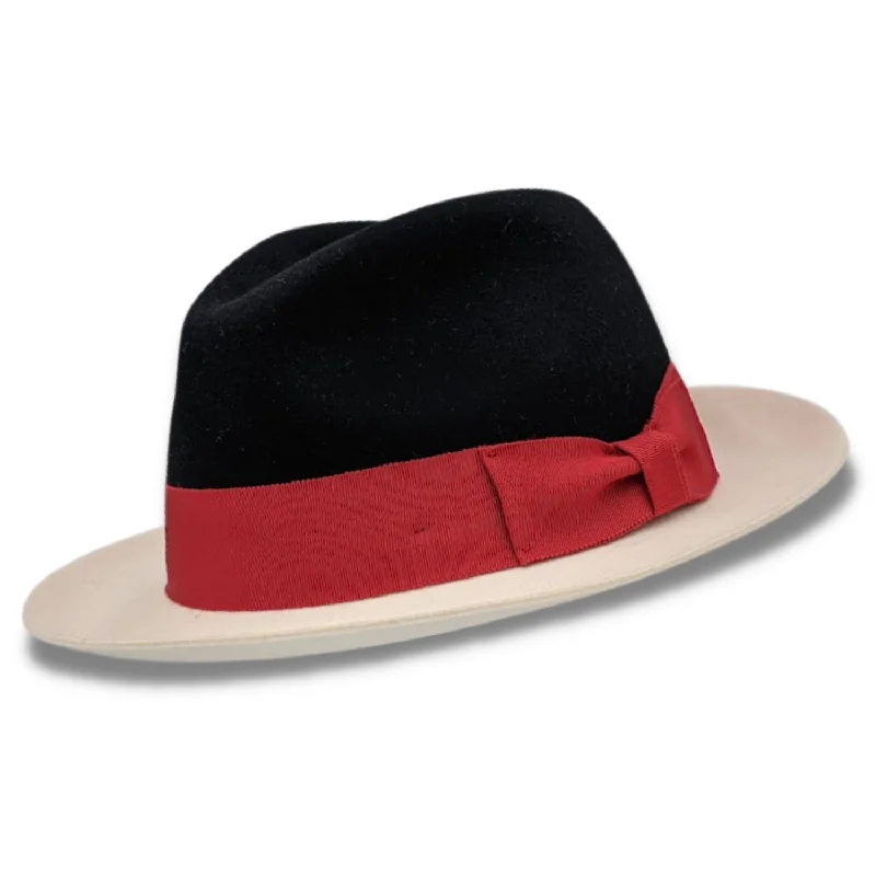 Chicify Collection: Montique Black 2 1/4" Wide White Brim Wool Felt Hat