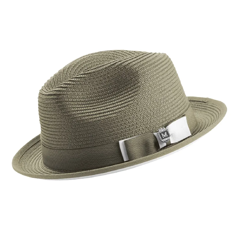 Innovique Collection: Olive White Bottom Braided Stingy Brim Pinch Fedora Hat