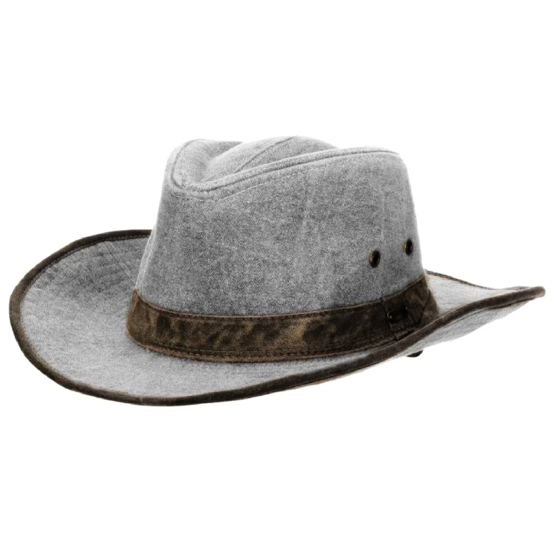Scala Grey Tarp Cloth 3" Shapeable Brim Outback Hat with Chin Cord