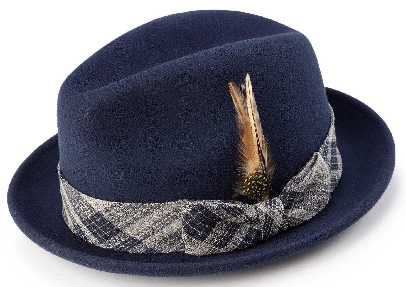 Montique Men's Navy Color Stingy 2" Brim Wool Felt Pinch Hat H-1983