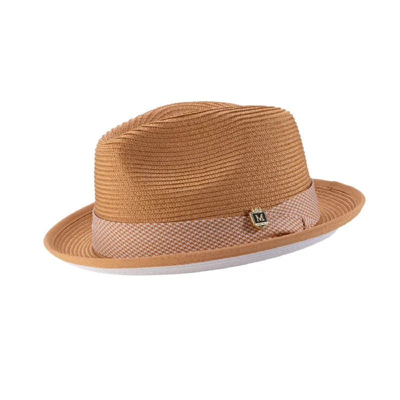 Montique Cognac White Bottom Braided Stingy Brim Pinch Fedora Hat H-2318