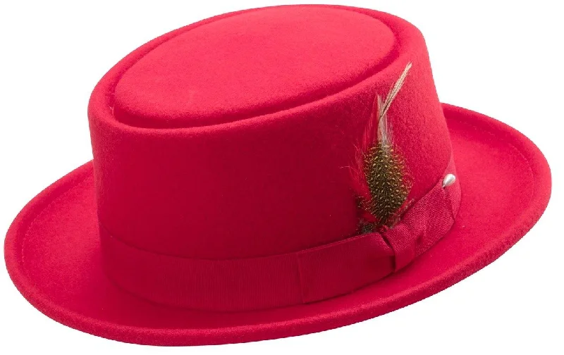 Montique Men's Red Classic Pork Pie Felt Hat H12