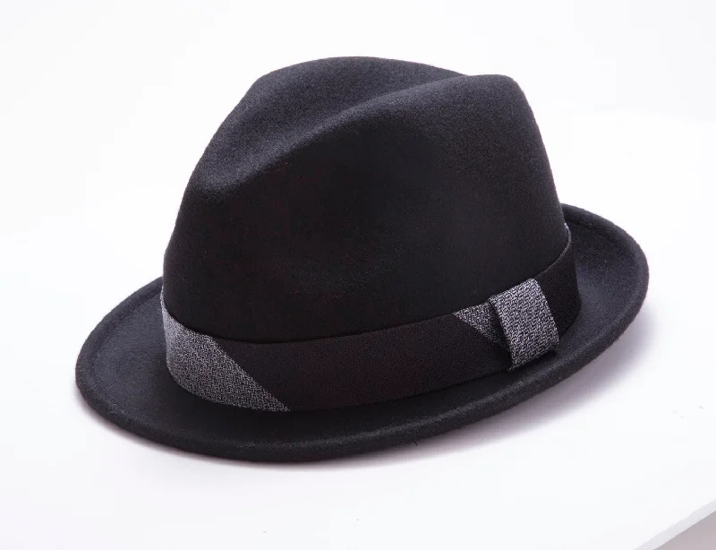 Montique Men's Black Fedora Stingy Brim Felt Hat H1634