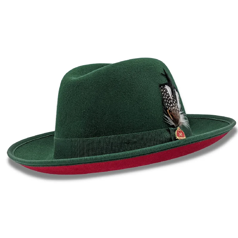 Groovify Collection: Montique Hunter 2 3/4" Brim Red Bottom Wool Felt Dress Hat