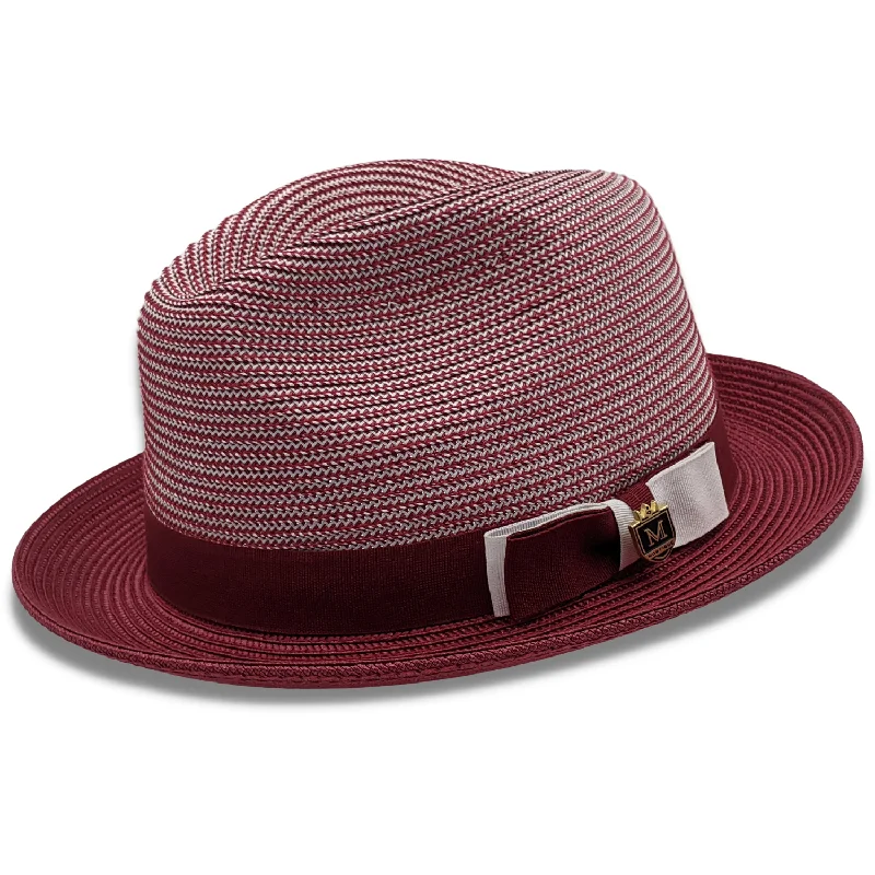 Rubique Collection: Men's Braided Two Tone Stingy Brim Pinch Fedora Hat in Burgundy