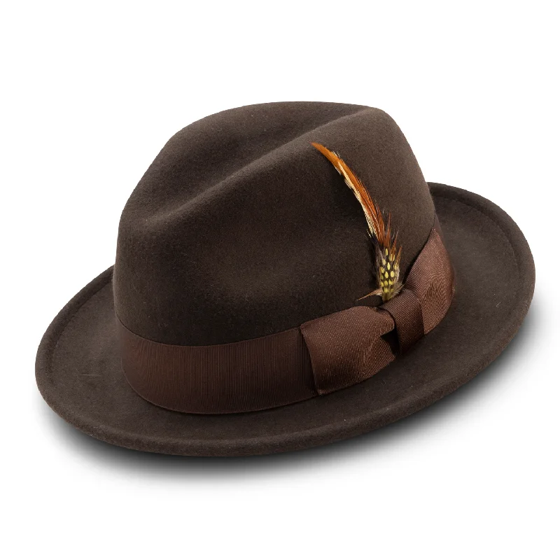 Diamondeo Collection: Montique Men's Brown 2" Snap Brim Crushable Wool Felt Fedora Hat