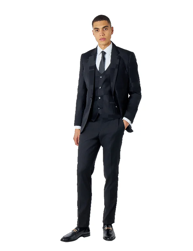 BLACK GEO PATTERN DETAILED 3 PIECE SUIT