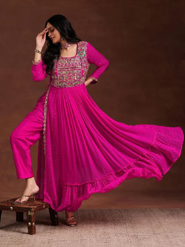 Libas Art Pink Yoke Design Georgette Anarkali Suit With Dupatta
