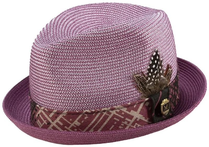 Montique Dusty-Rose Braided Stingy 2" Brim Pinch Fedora Hat H1904