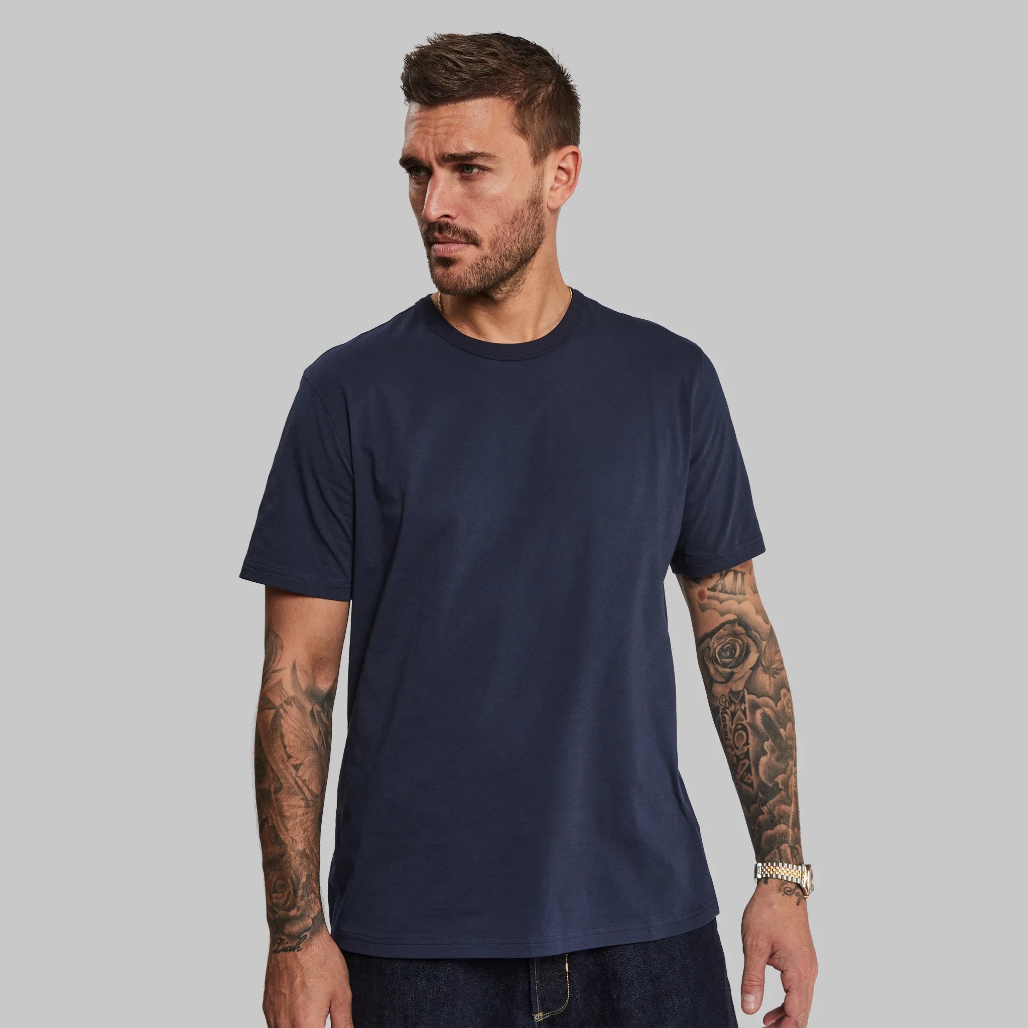 Men's Checked Short-Sleeve Shirts for Summer Fun100 Year T Shirt. Navy edition
